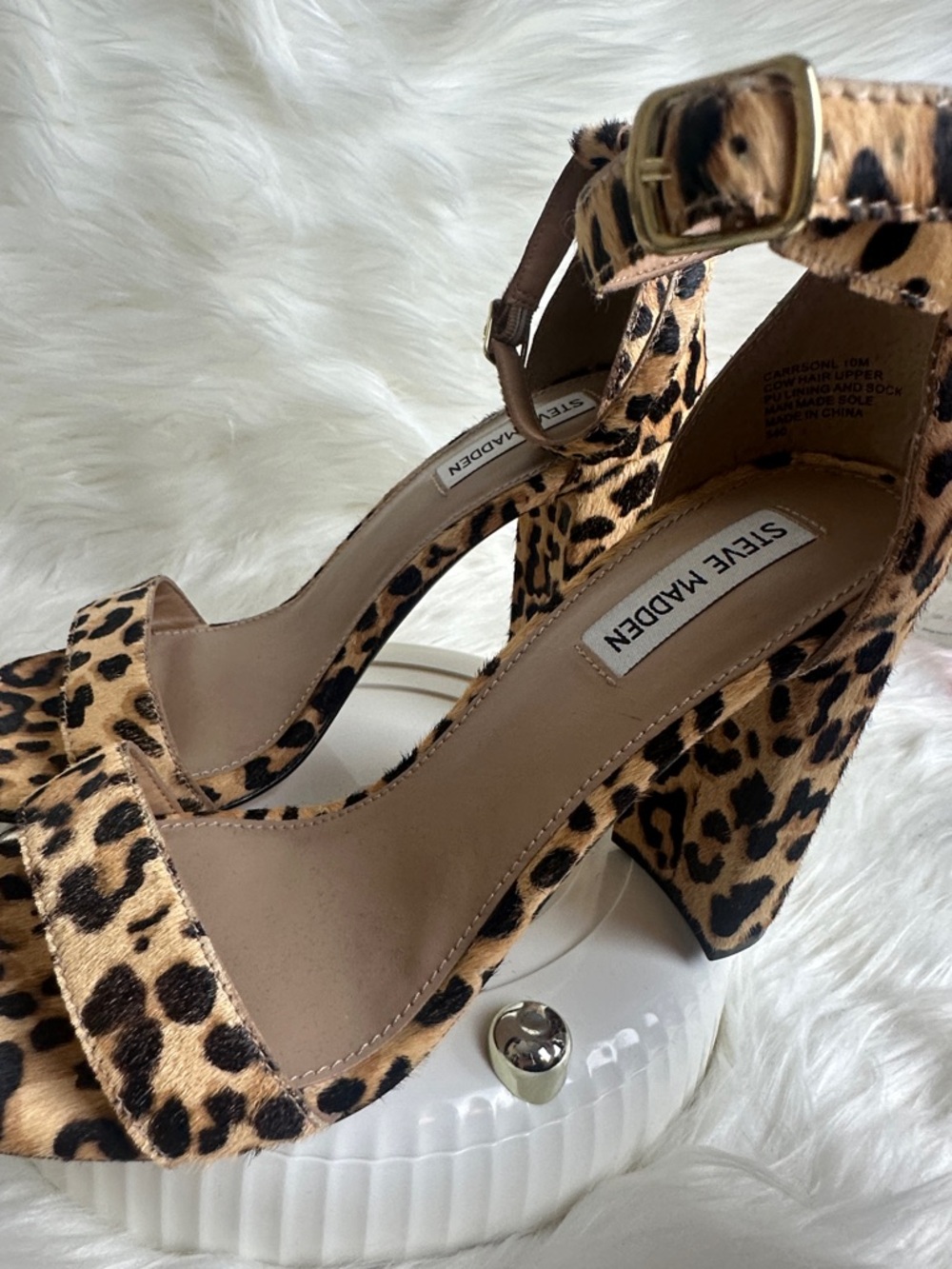 Steve Madden Leopard Print Cow Hair 
Block Heel Sandal Size 10 - Picture 7 of 12